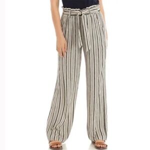 Jolt Womens Black Beige Striped Tie Wide Leg Paper Bag Linen Pants Small